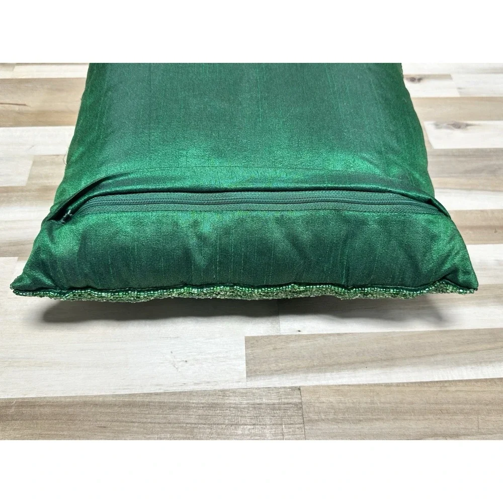 Cynthia Rowley Green Beaded Holly Leaves Christmas Throw Pillow 12